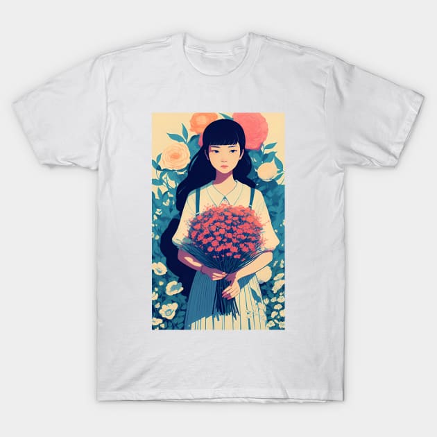 girl holding flowers T-Shirt by Muahh